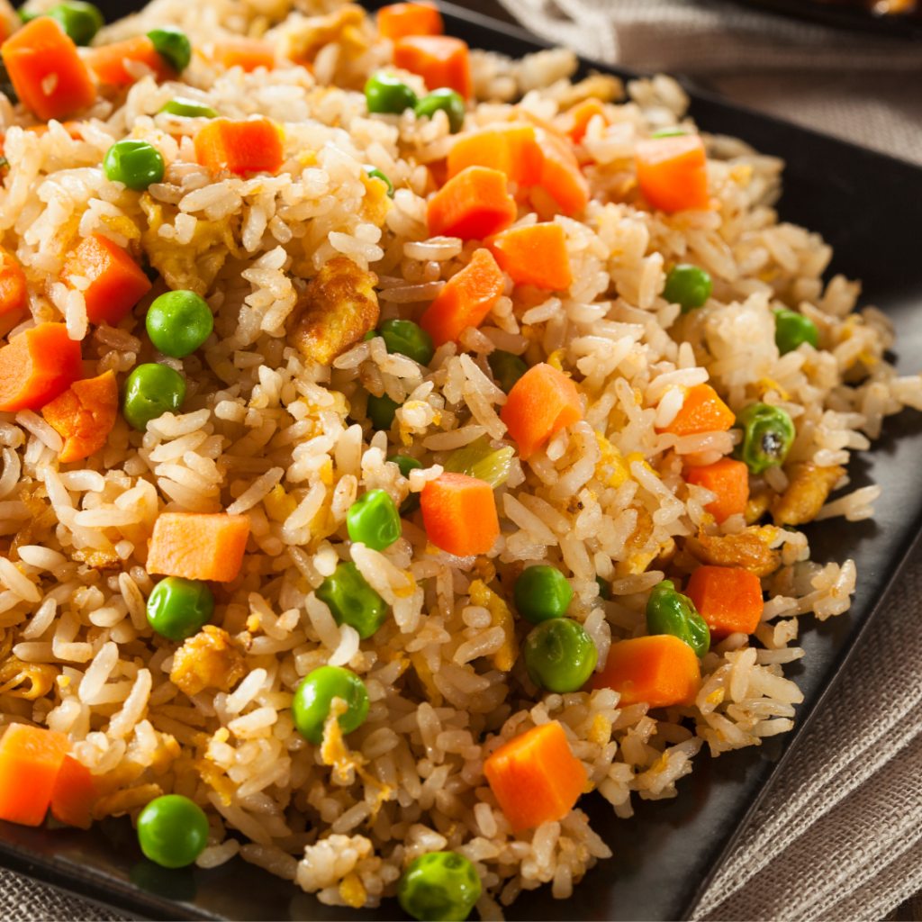 Fried rice with carrots and peas